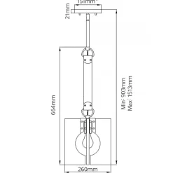 Hängelampe eckig 26 cm breit H: max. 151,3 cm E27
