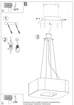 Hängelampe eckig B: 60 cm Schwarz blendarm Stoff 8x E27