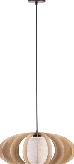 Hängelampe Eiche Holz Stoff Ø44 cm bis 0,9 m wohnlich