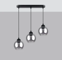 Hängelampe Esstisch Modern Schwarz 3-flammig Rauchglas