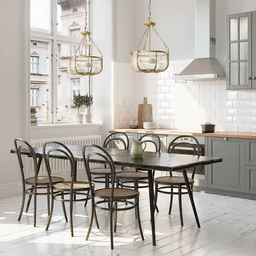 Hängelampe Esszimmer Metall Glas E27 Ø 40,6 cm in Messing