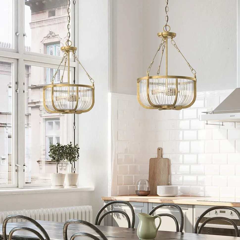 Hängelampe Esszimmer Metall Glas E27 Ø 40,6 cm in Messing