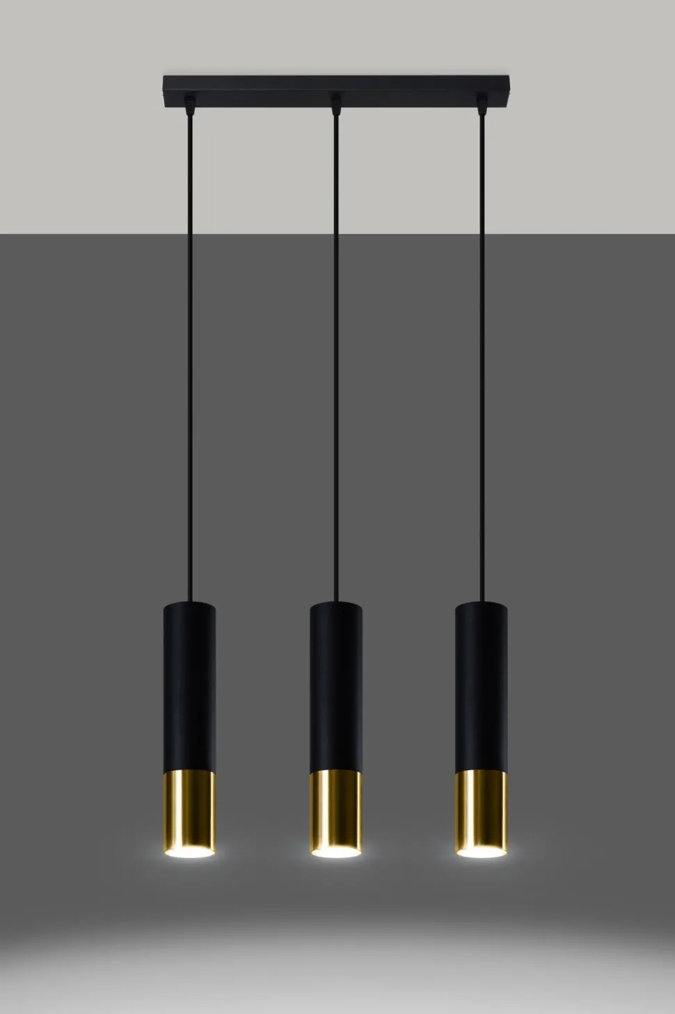 Hängelampe 3-flammig B: 45 cm Schwarz Gold länglich