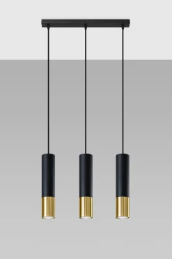 Hängelampe 3-flammig B: 45 cm Schwarz Gold länglich