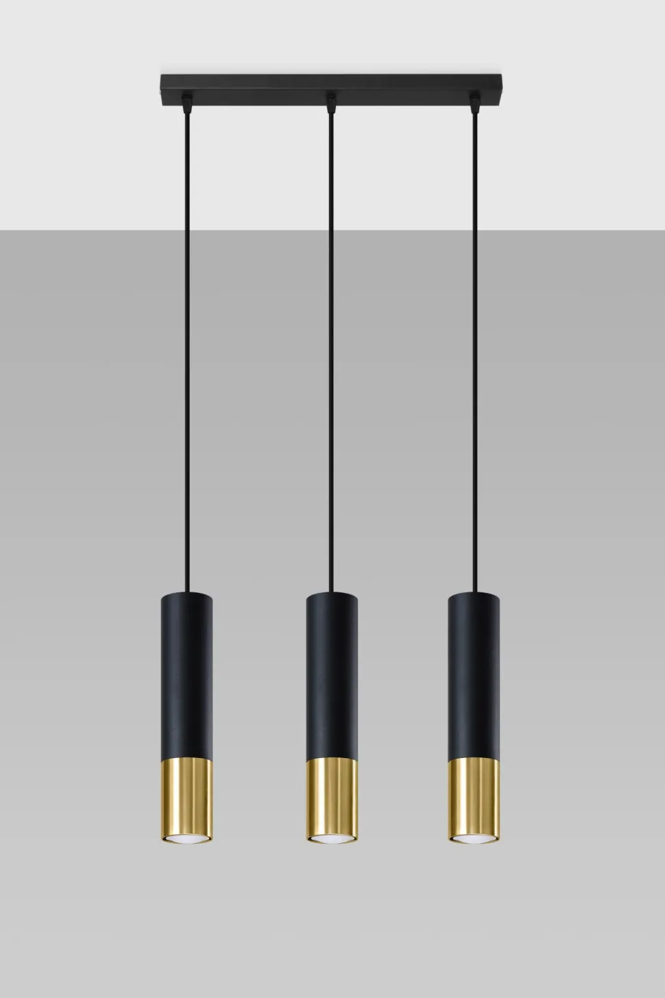 Hängelampe 3-flammig B: 45 cm Schwarz Gold länglich