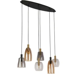 Hängelampe 6-flammig E14 B: 95 cm Glas Metall Vintage