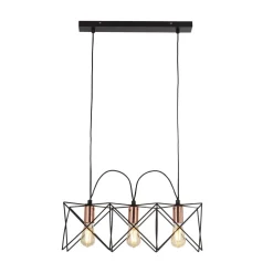 Hängelampe 3-flammig E27 in Schwarz Kupfer B: 55 cm