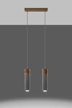 Hängelampe 2-flammig GU10 Beton Holz Modern RUGARD