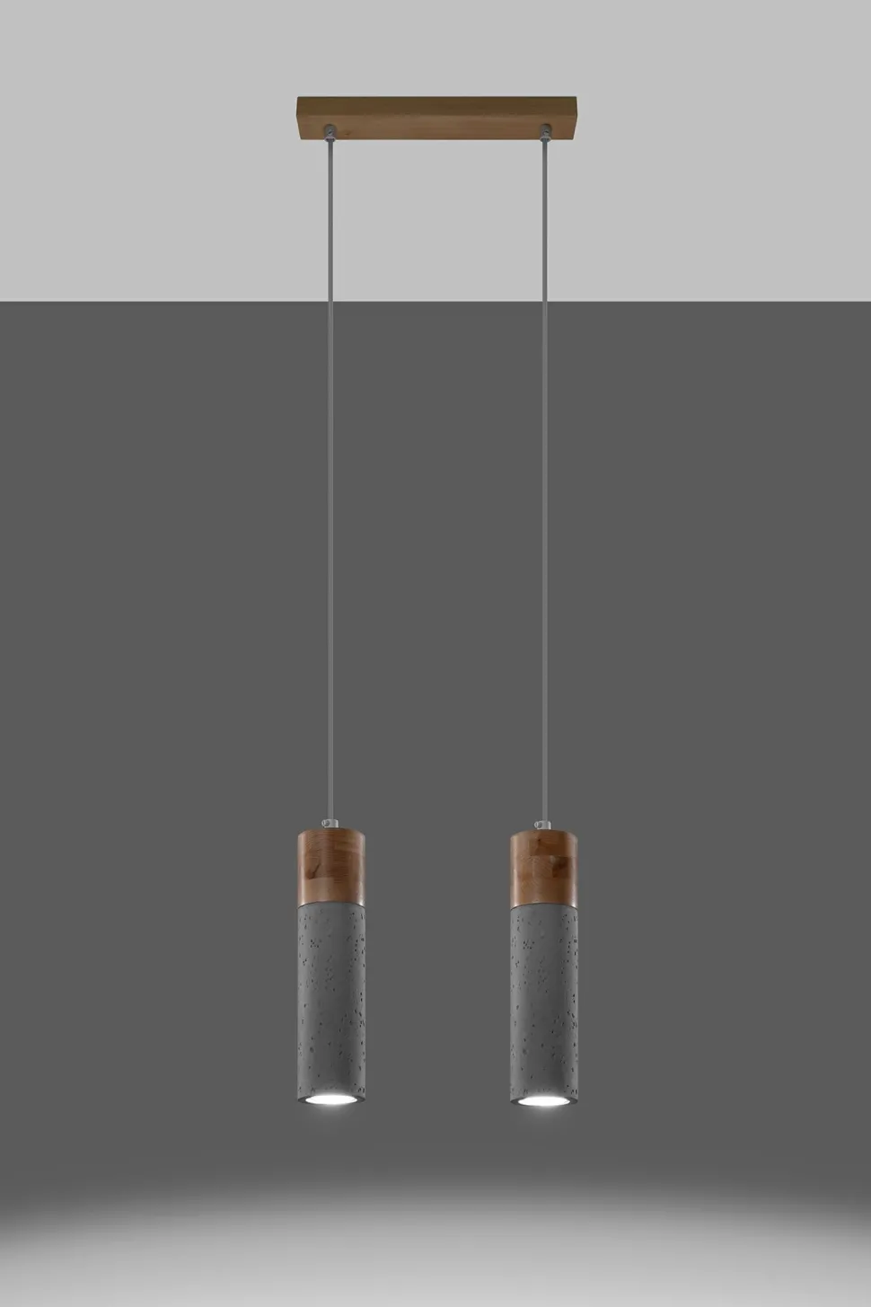 Hängelampe 2-flammig GU10 Beton Holz Modern RUGARD