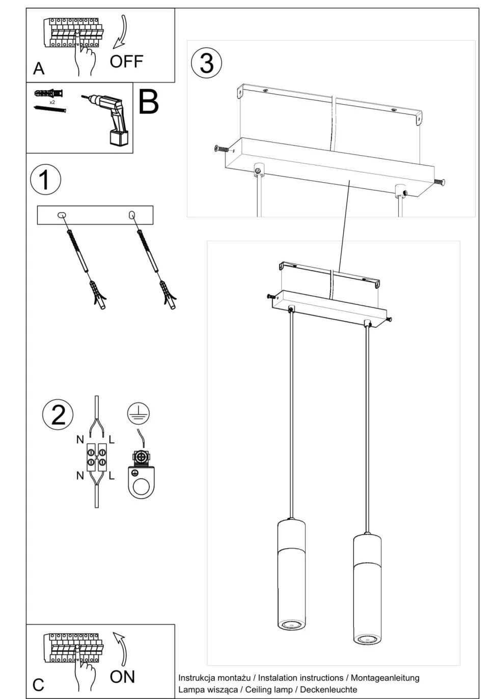 Hängelampe 2-flammig GU10 Beton Holz Modern RUGARD