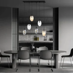 Hängelampe 6-flammig Rauchglas 70 cm breit CARLU