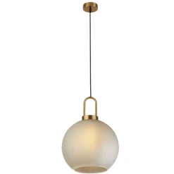 Hängelampe Glas Ø 30 cm E27 in Messing Weiß geätzt rund