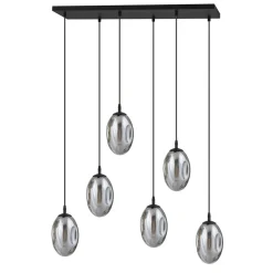 Hängelampe Glas 6-flammig E14 verstellbar Schwarz Grau