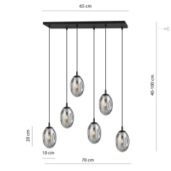 Hängelampe Glas 6-flammig E14 verstellbar Schwarz Grau