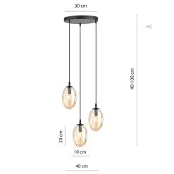 Hängelampe Glas 3-flammig in Bernstein Schwarz E14