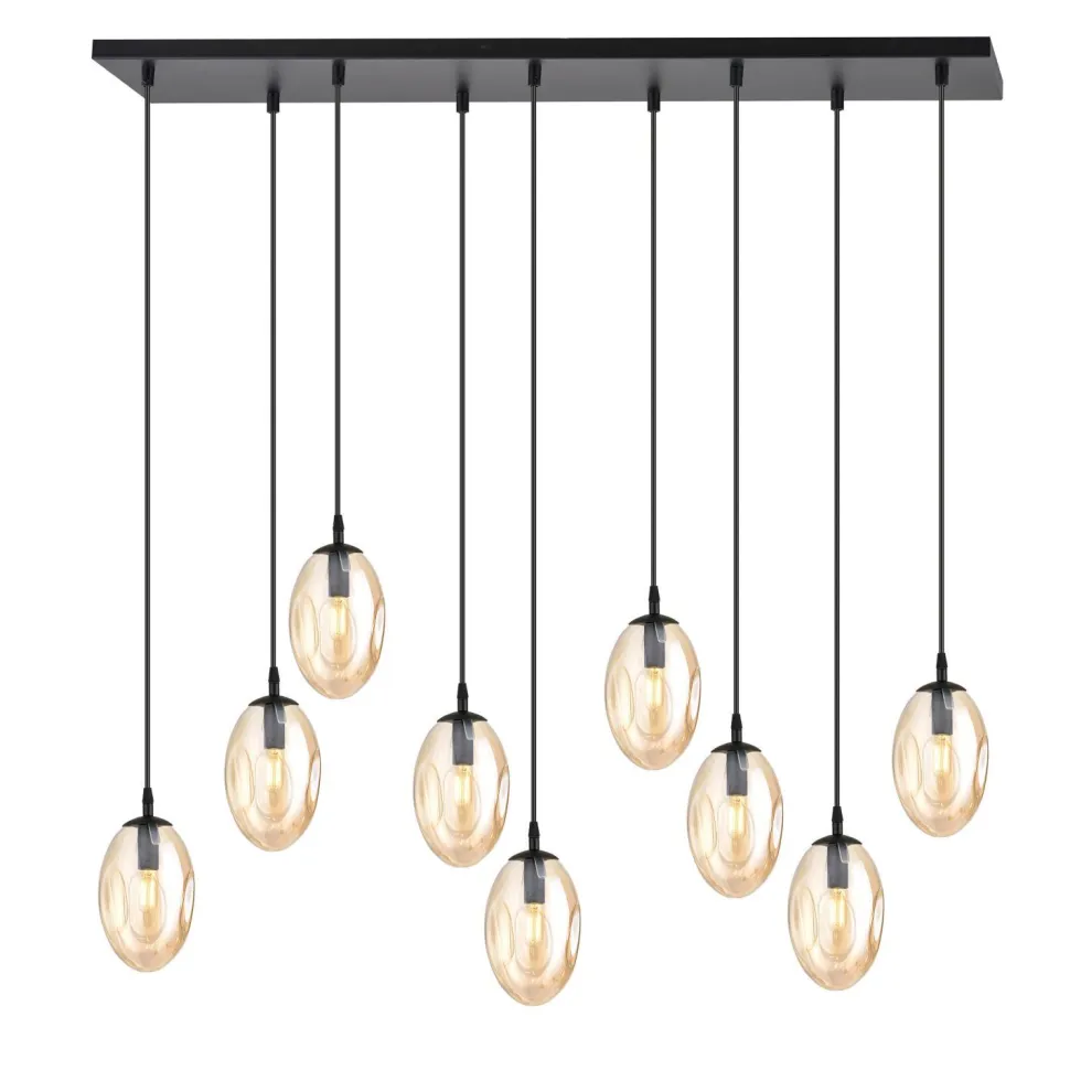 Hängelampe Glas groß 9-flammig in Bernstein Schwarz E14