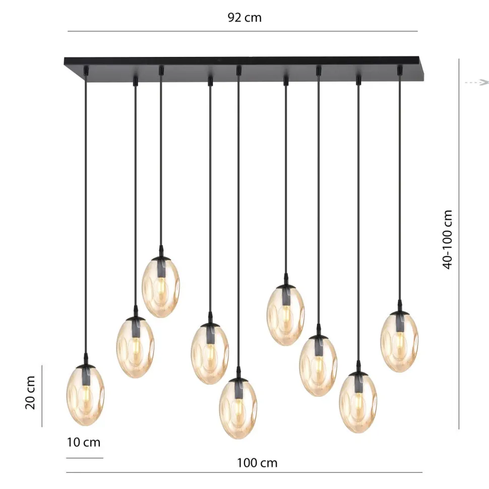 Hängelampe Glas groß 9-flammig in Bernstein Schwarz E14