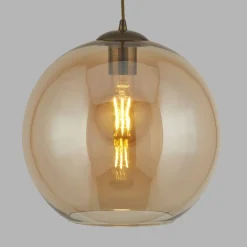 Hängelampe Glas in Bernstein Messing Antik E27 Ø 25 cm