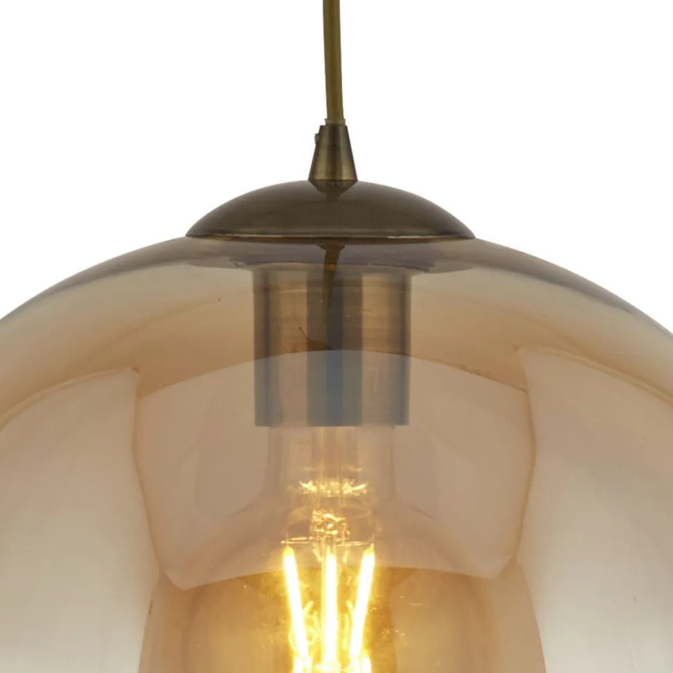 Hängelampe Glas in Bernstein Messing Antik E27 Ø 25 cm