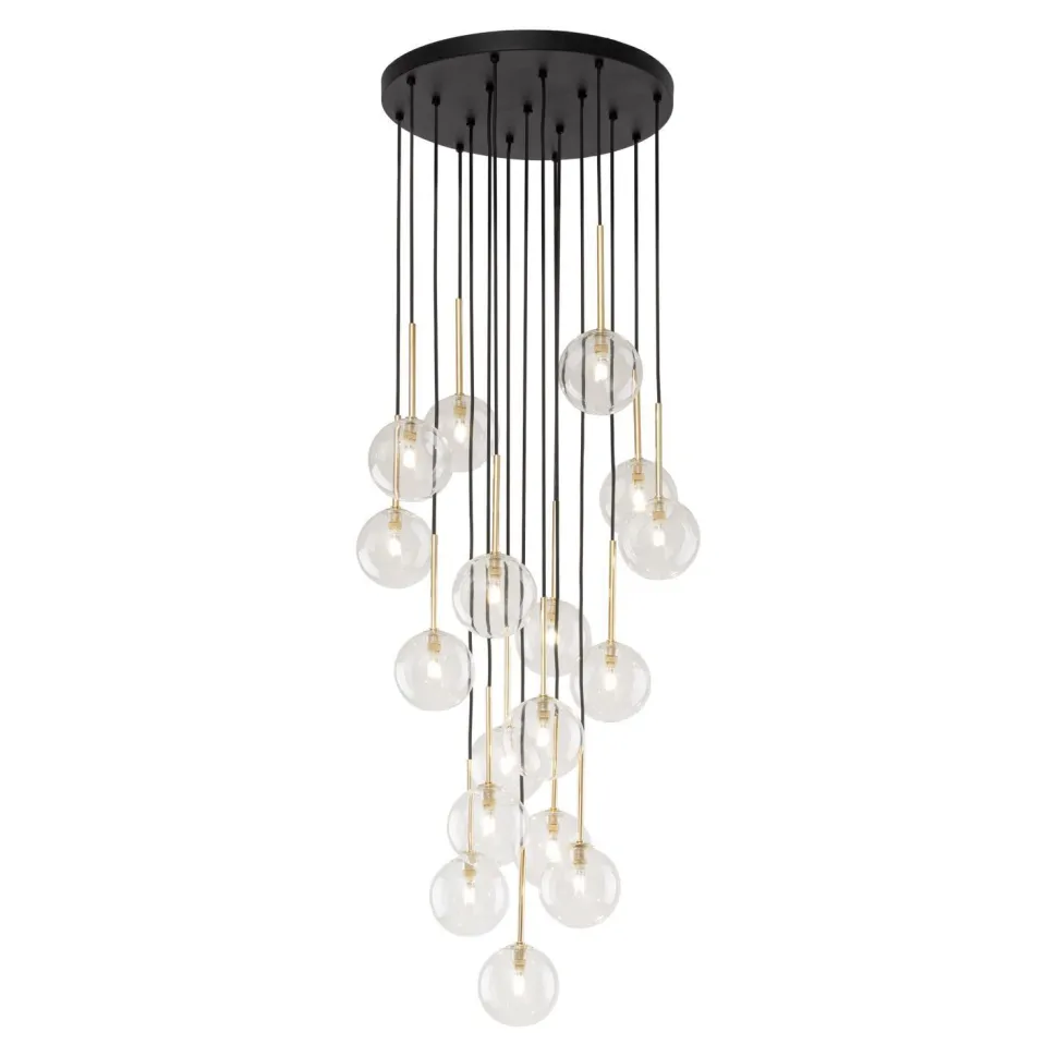 Hängelampe Glas Metall Ø 52 cm H: max. 145 cm in Schwarz Gold