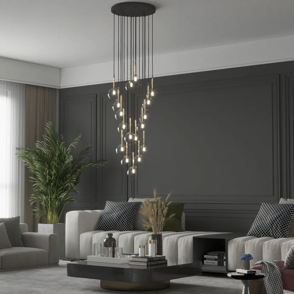 Hängelampe Glas Metall Ø 52 cm H: max. 145 cm in Schwarz Gold