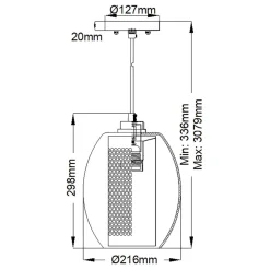 Hängelampe Glas Metall Ø 21,6 cm H: max. 307,9 cm rund