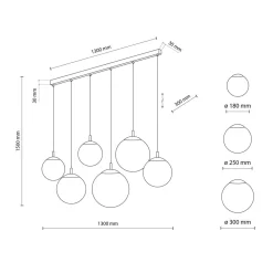 Hängelampe Glas Metall 130 cm lang H: max. 175 cm 6x E27
