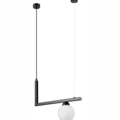 Hängelampe Glas Metall B: 48 cm Schwarz Weiß Kugelschirm