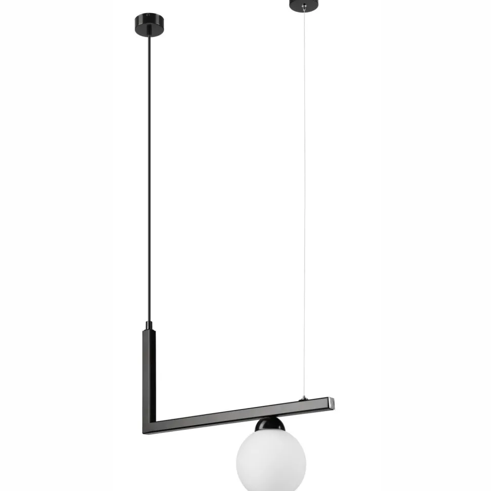 Hängelampe Glas Metall B: 48 cm Schwarz Weiß Kugelschirm