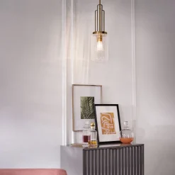 Hängelampe Glas Metall E27 17,8 cm breit Art Déco