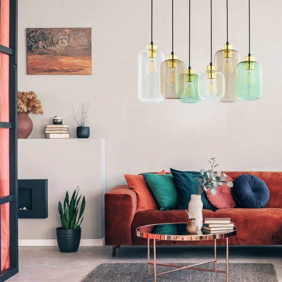 Hängelampe Glas Metall 6-flammig E27 Esszimmer