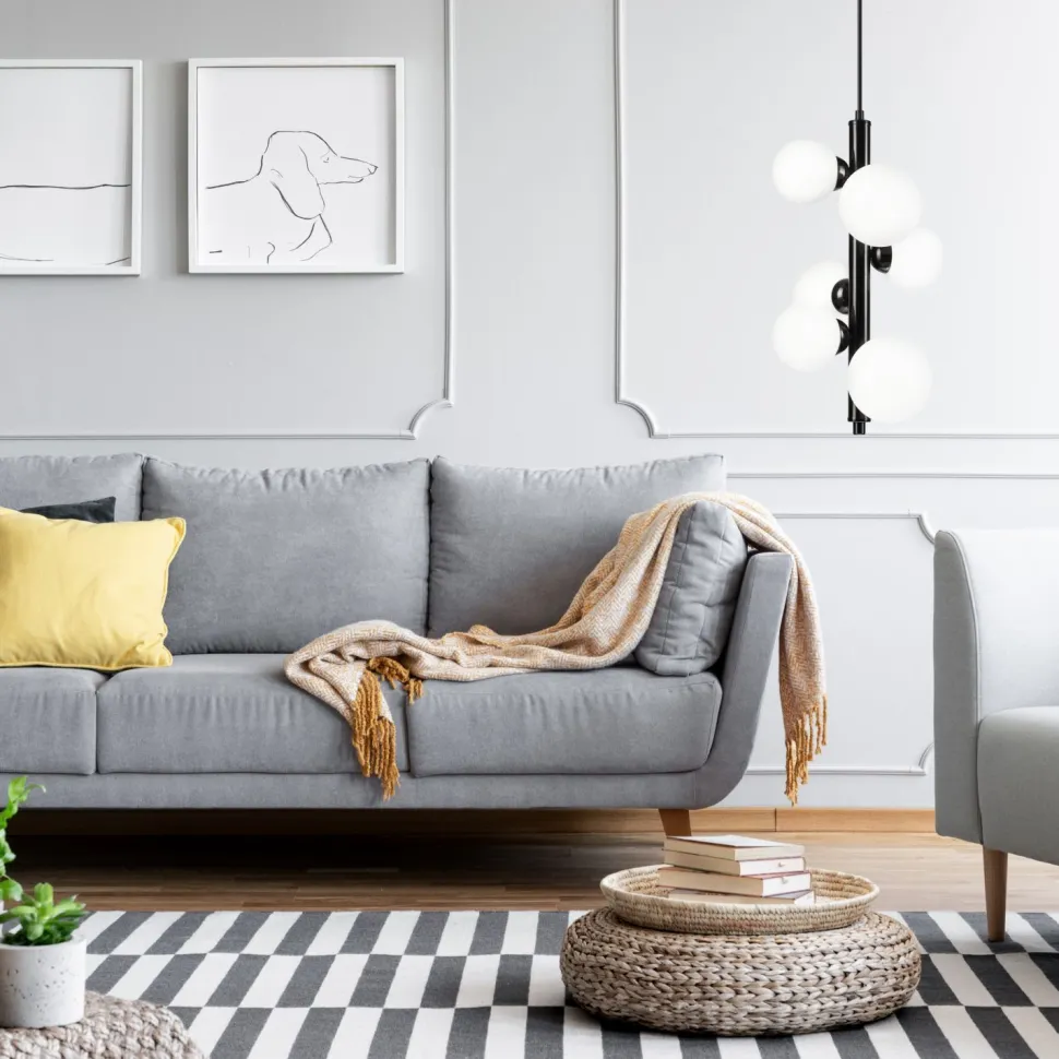 Hängelampe Glas Metall Schwarz Weiß 6-flammig E27 Modern