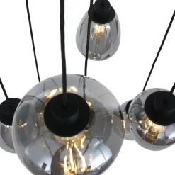 Hängelampe Glas Metall Schwarz Rauchgrau Ø50 cm rund