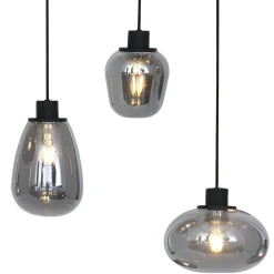 Hängelampe Glas Metall Schwarz Rauchgrau Ø50 cm rund