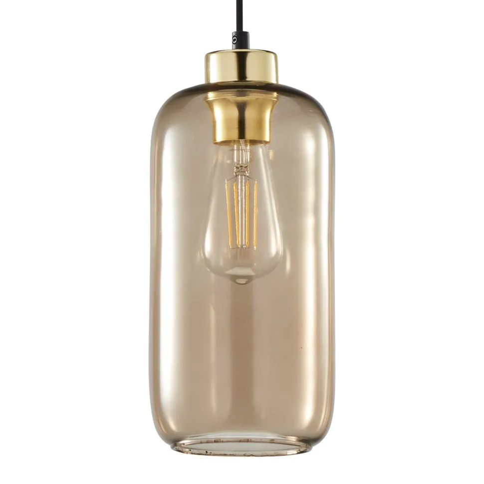 Hängelampe Glas Schirm Ø 14 cm Braun Gold E27