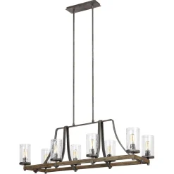 Hängelampe groß 116,8 cm lang 8x E27 Rustikal Metall Glas Holz