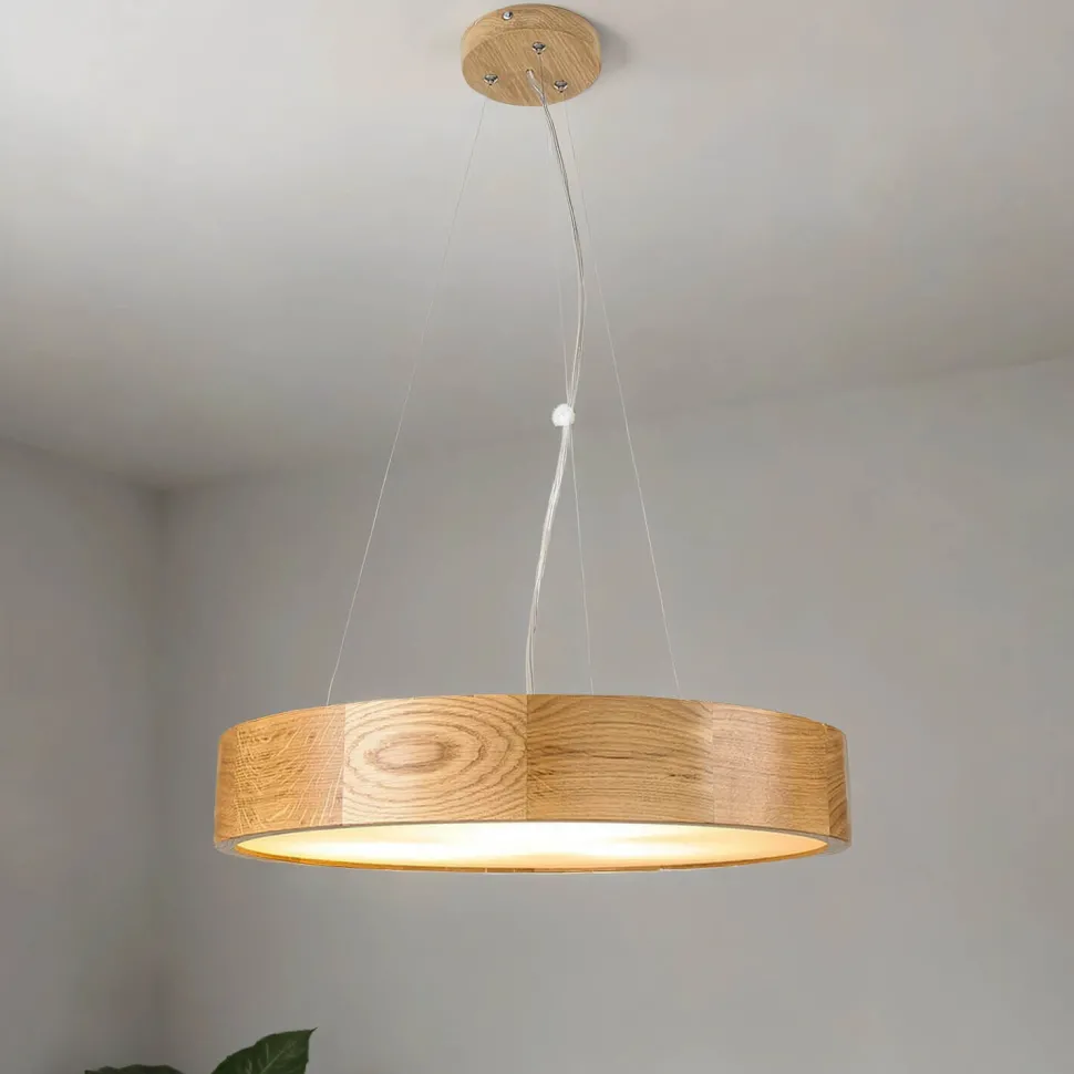 Hängelampe Holz Eiche Glas 3-flmg Ø47cm Küche