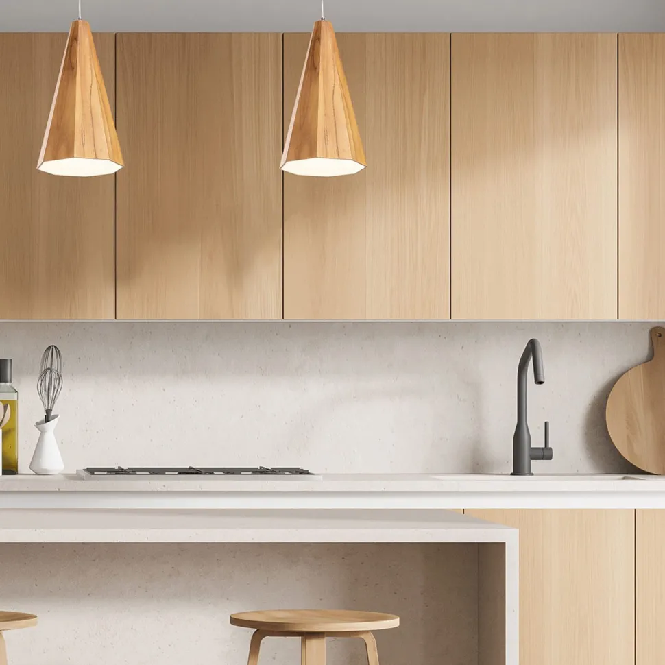 Hängelampe Holz Furnier Teak B: 20 cm E27 Modern