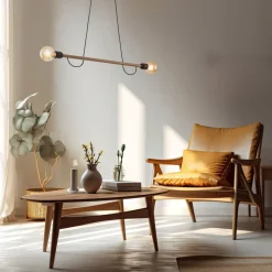 Hängelampe Holz Metall 93 cm lang H: max. 160 cm 2x E27