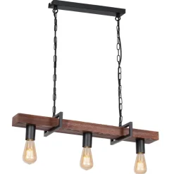 Hängelampe Holz Metall 3 flammig länglich E27