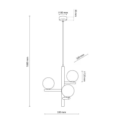 Hängelampe Holz Metall Glas B: 33 cm H: max. 100 cm 3x G9