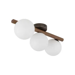 Hängelampe Holz Metall Glas B: 33 cm Braun Weiß