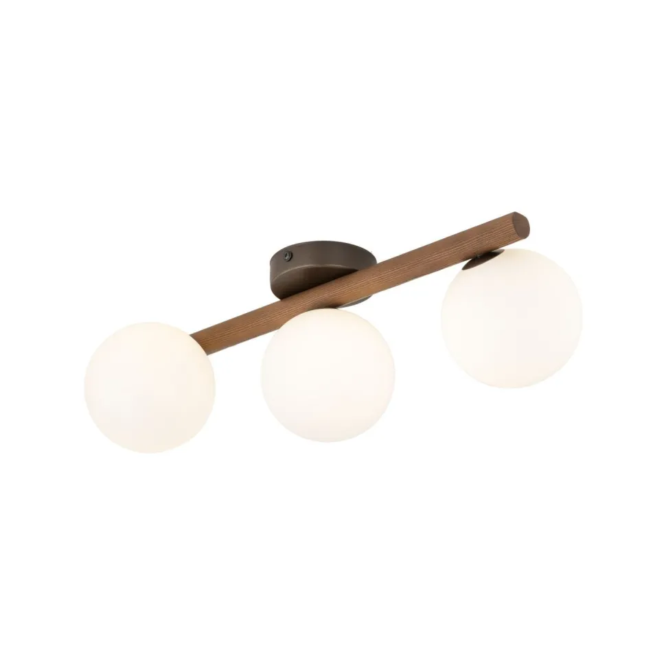 Hängelampe Holz Metall Glas B: 33 cm Braun Weiß