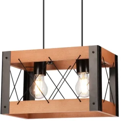 Hängelampe Holz Metall Rustikal B: 33 cm höhenverstellbar