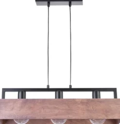 Hängelampe Holz Metall Schwarz E27 bis 0,8 m wohnlich