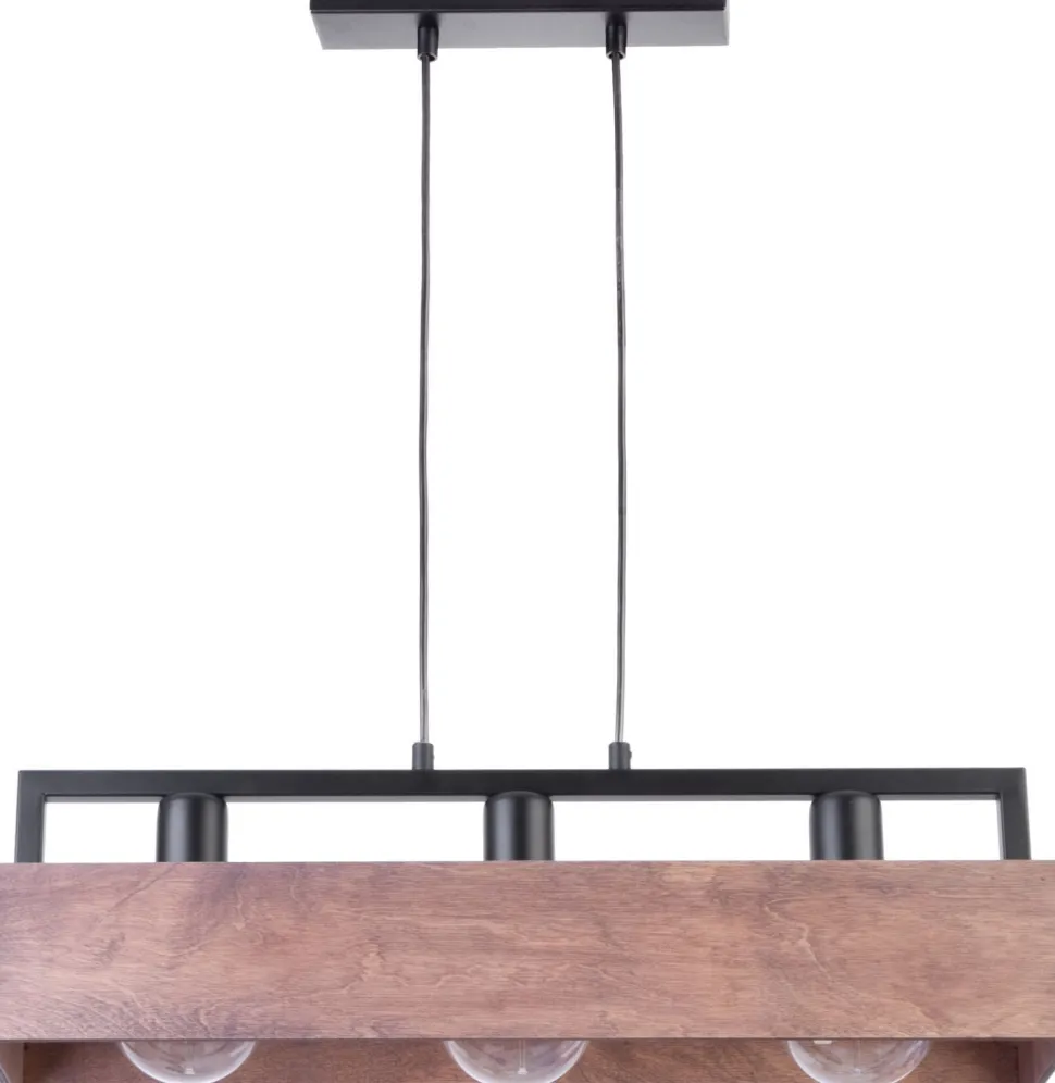 Hängelampe Holz Metall Schwarz E27 bis 0,8 m wohnlich