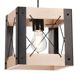 Hängelampe Holz Metall verstellbar Schwarz Natur E27 Rustikal