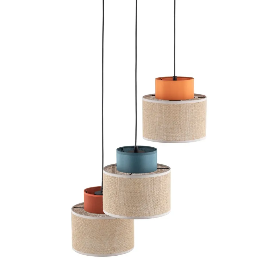 Hängelampe Jute Stoff E27 verstellbar 3-flammig Retro Bunt