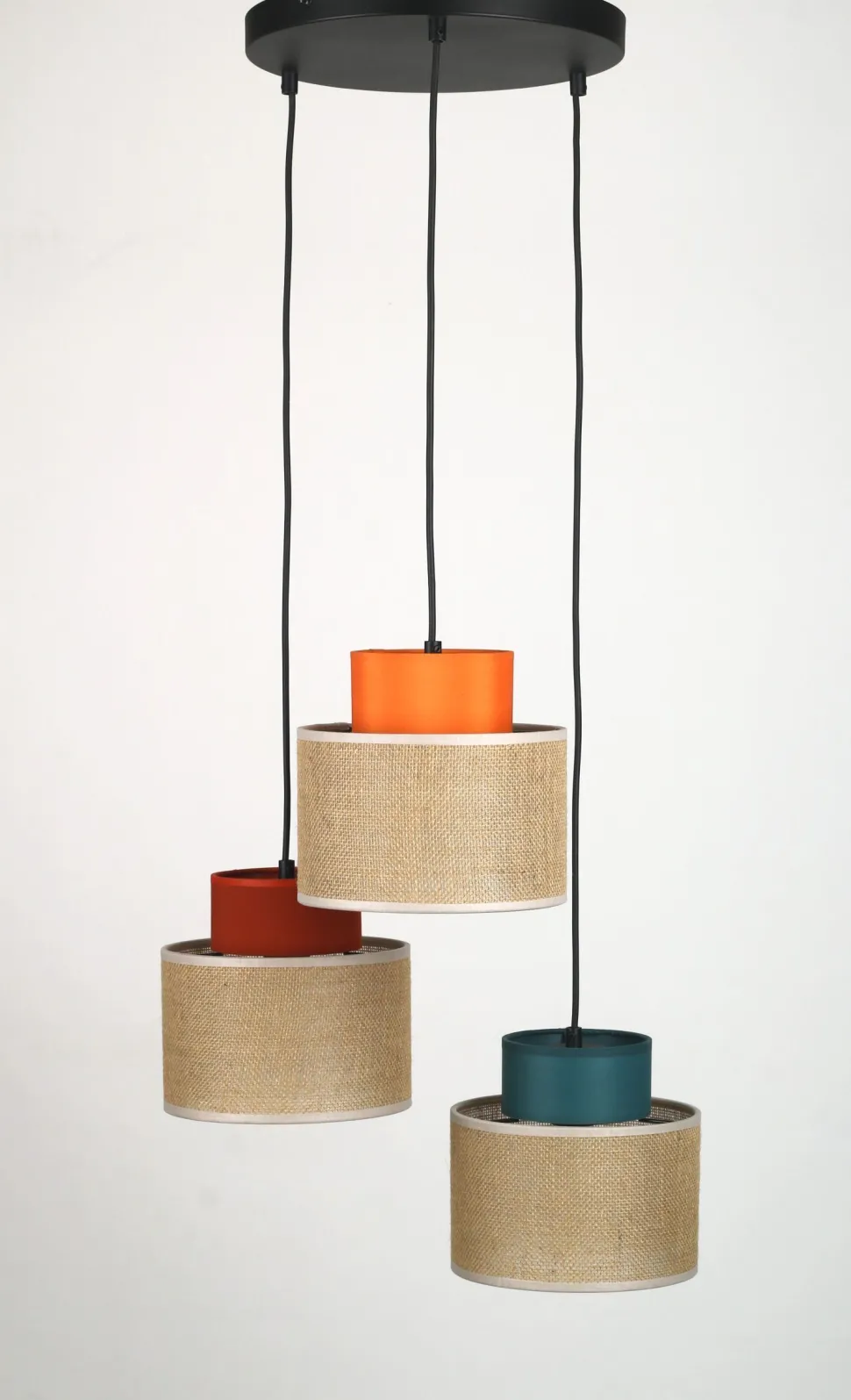 Hängelampe Jute Stoff E27 verstellbar 3-flammig Retro Bunt