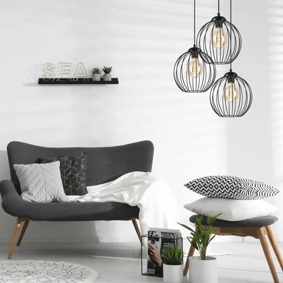 Hängelampe KARNA Metall Draht Schwarz 3-flammig verstellbar